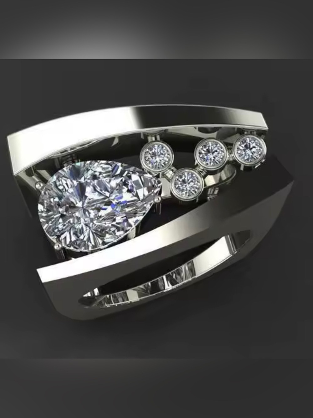 Italian Luxury Jewelry Silver Tone CZ Statement Ring Size 8 Elegant Cocktail